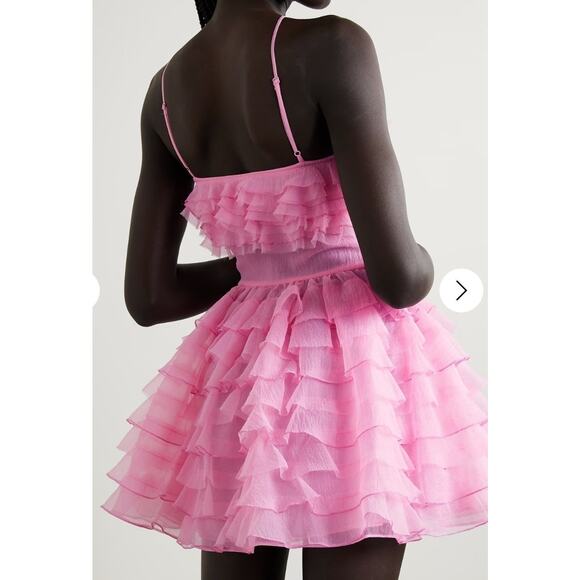 NWT $595 Staud Pink Florian Tiered Ruffle Halter Tulle Organza Minidress Sz 8 - Picture 2 of 16